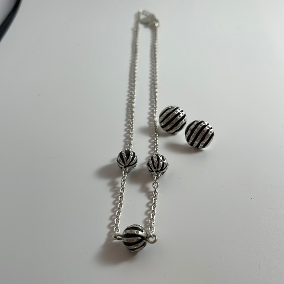 Baskin Brothers Jewelry - Baskin Brothers Silver Tone Chain Black Sphere Rhinestones Necklace w/ earrings
